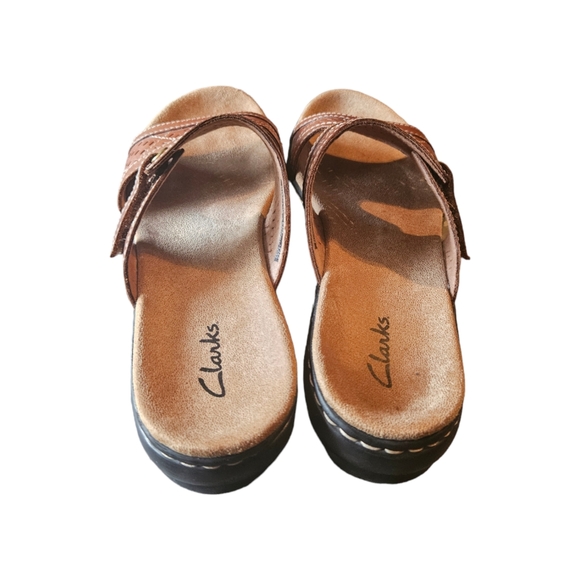 Clarks Womens Brown 15260 Leather Comfort Flat Slip On Sandals Size 7.5M - Picture 5 of 8